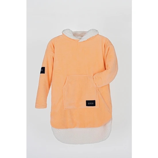 Eıfın Çocuk Çift Katlı Welsoft Oversize Giyilebilir Battaniye Panço Unisex Kapüşonlu Sweatshirt