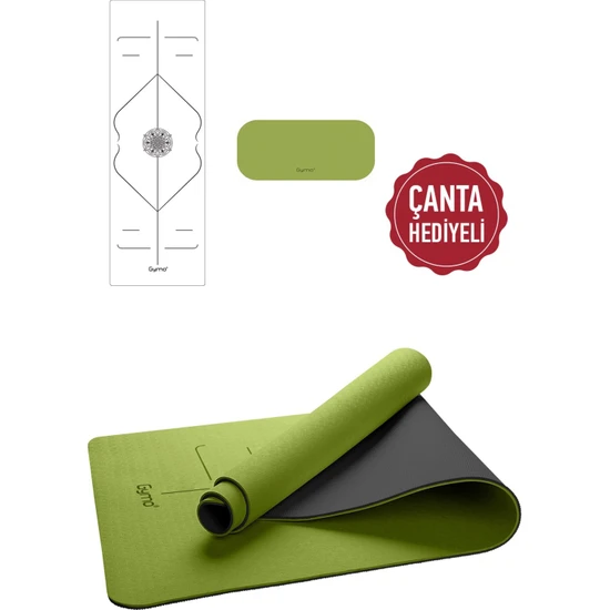 Gymo Hizalamalı 6mm Tpe Yoga Matı Pilates Minderi Diz Dirsek Koruyucu Mat Hediyeli Yeşil