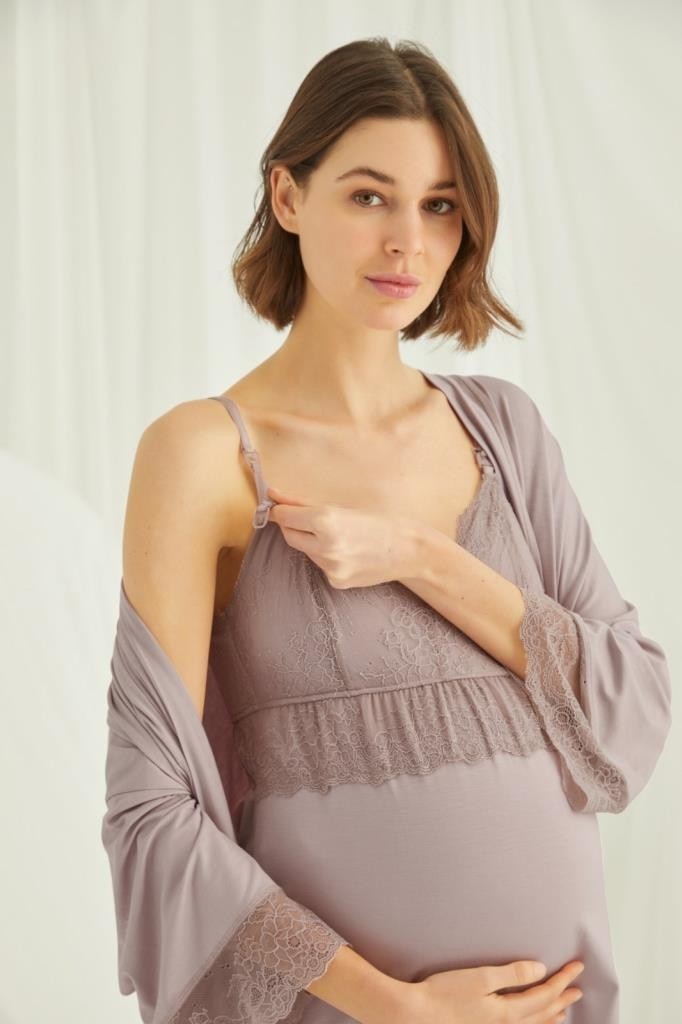 Monamise 18431 Vizon Hamile Lohusa 3 Lü Pijama Sabahlık Tk görsel 4