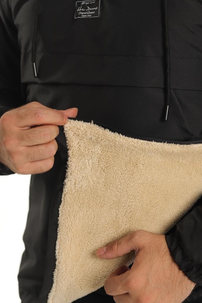 Good Fashion Dar Kesim Içi Kürklü Kanguru Cep Erkek Yağmurluk Mont görsel 3