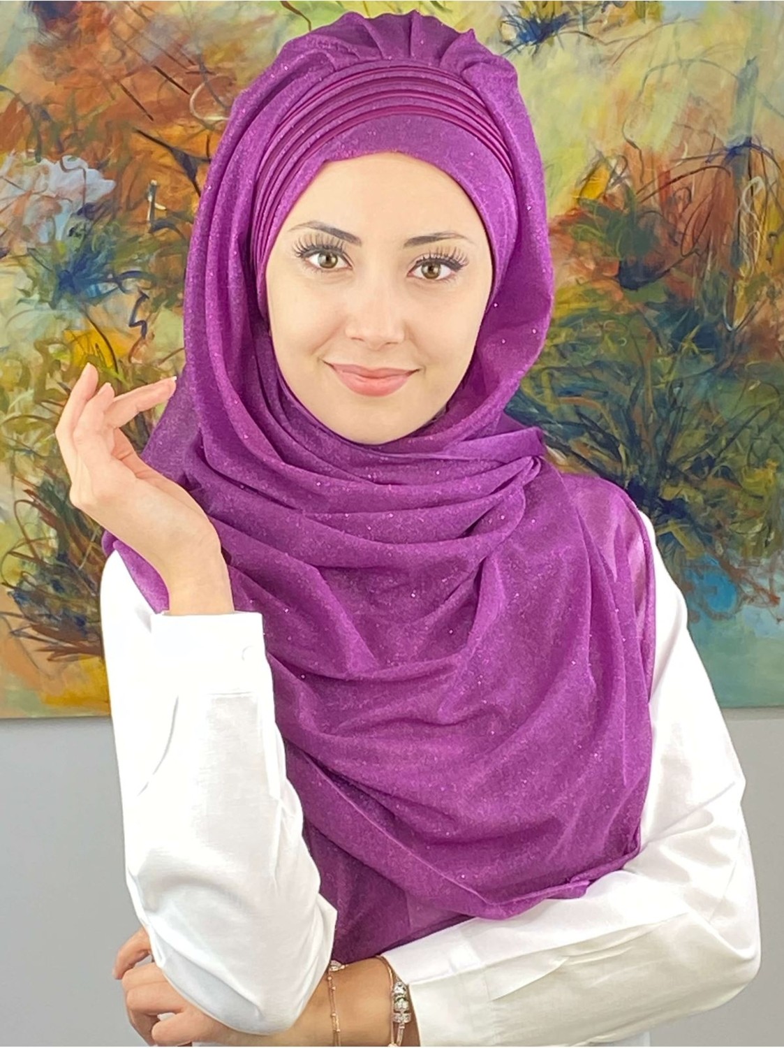 Butik Ambar Saray Model Fransız Şifon Drapeli Simli Siyah Hazır Şal