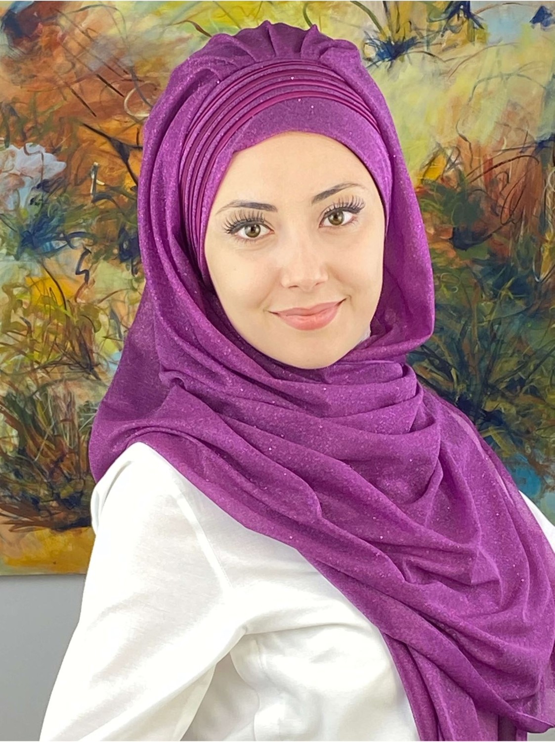 Butik Ambar Saray Model Fransız Şifon Drapeli Simli Siyah Hazır Şal görsel 5