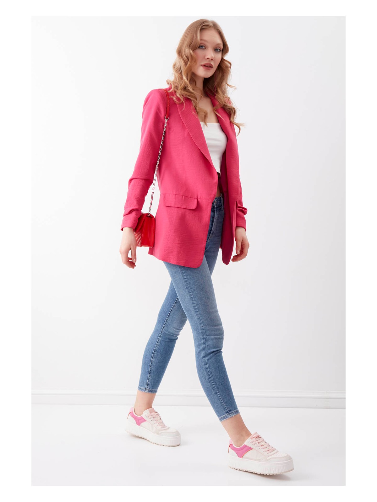 Vitrin Kolu Büzgülü Viskon Keten Ceket - Görsel 6