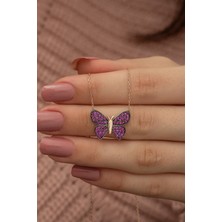 Nereze 925 Ayar Pembe Kelebek Kolye Kadın Gümüş Kolye