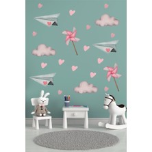 Hediye Postası Rüzgar Gülü Uçak Bulut Kalp Duvar Çocuk Odası Sticker Dekorasyon 95 Adet