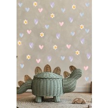 Lizpo Decor Soft Kalp ve Papatya 60 Adet Sticker, Bebek ve Çocuk Odası Dekoratif Duvar Çıkartması