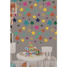 Lizpo Decor Renkli Eğlenceli Yıldız Sticker 80 Adet Çocuk Odası Duvar Sticker Dekorasyon