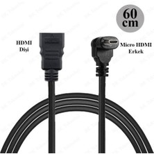 BK Teknoloji 90 Derece Dik Açılı Micro HDMI Erkek To HDMI Dişi  Tablet Kamera Kablosu 60CM