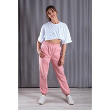 giyadda Unisex Açık Pembe Bol Kalıp İçi Puflu Kalın Jogger Eşofman Altı