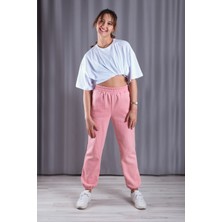 giyadda Unisex Açık Pembe Bol Kalıp İçi Puflu Kalın Jogger Eşofman Altı