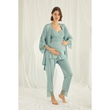 Monamise 18469 Yeşil Hamile Lohusa 3 Lü Pijama Sabahlık Tk