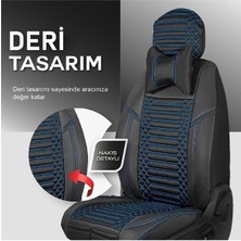 Kepmorpho Seat Arona Lüx Full Deri Oto Koltuk Kılıfı Ön Arka Takım (Giydirme Tip) Siyah Mavi