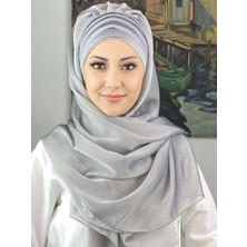 Butik Ambar Topkapı Çapraz Drapeli Biritleri Simli Fransız Şifon Açık Gri Hazır Şal