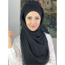 Butik Ambar Topkapı Çapraz Drapeli Fransız Şifon Siyah Hazır Şal