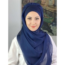 Butik Ambar Topkapı Çapraz Drapeli Fransız Şifon Açık Lacivert Hazır Şal