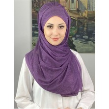 Butik Ambar Saray Model Simli Drapeli Simli Şifon Leylak Rengi Hazır Şal