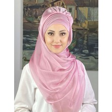 Butik Ambar Saray Model Simli Drapeli Fransız Şifon Uçuk Pembe Hazır Şal