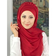 Butik Ambar Saray Model Yan Drapeli Fransız Şifon Kırmızı Hazır Şal