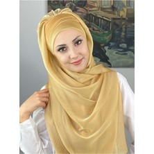 Butik Ambar Saray Model Yan Drapeli Fransız Şifon Açık Altın Rengi Hazır Şal