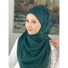 Butik Ambar Saray Model Yan Drapeli Fransız Şifon Zümrüt Yeşili Hazır Şal