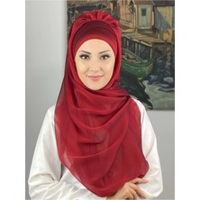 Butik Ambar Saray Model Yan Drapeli Fransız Şifon Bordo Hazır Şal