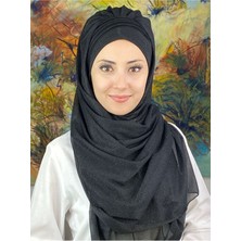 Butik Ambar Saray Model Fransız Şifon Drapeli Simli Siyah Hazır Şal