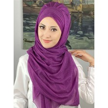 Butik Ambar Topkapı Çapraz Drapeli Simli Fuşya Hazır Şal