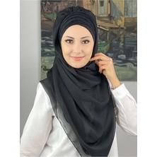 Butik Ambar Topkapı Çapraz Drapeli Biritleri Simli Fransız Şifon Siyah Hazır Şal