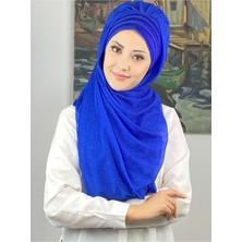 Butik Ambar Topkapı Çapraz Fransız Şifon Drapeli Simli Saks Hazır Şal
