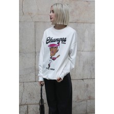 Madmext Ekru Baskılı Oversize Sweatshirt MG157810
