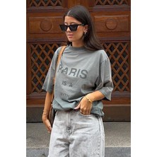 Madmext Füme Paris Baskılı Kadın Tişört MG1654