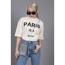 Madmext Ekru Paris Baskılı Kadın Tişört MG1654