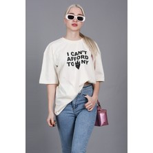 Madmext Ekru Baskılı Bisiklet Yaka Kadın Tişört MG1653
