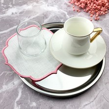 Weare2 Pembe Renkli Nakışlı Keten Efektli Kokteyl Peçetesi