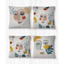 Armi Puf  Çift Tarafı Farklı Desenli 4'lü Kırlent Kılıfı -Soyut Modern Sanat