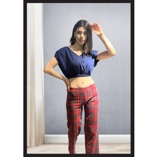 LoeFit Kadın Kırmızı Ekoseli Pijama Takımı