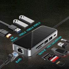 Airsky Type-C To HDMI USB 3.0 RJ45 Usb-C 60W Tf ve Sd Dönüştürücü Hub - AL3575