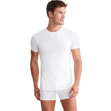 Kom Enzo Bisiklet Yaka Modal Erkek Beyaz Tshirt