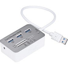 SZYKD 619-3.0 3 Bağlantı Noktası Hub 4 Bağlantı Noktası Kartı Okuyucusu Bir Ila Üç Yüksek Hızlı USB 3.0 Hub Ayırıcı (Beyaz) (Yurt Dışından)