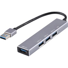 SZYKD 3019 4 x USB 3.0 - USB 3.0 Alüminyum Alaşım Hub Adaptörü LED Göstergeli (Gümüş Gri) (Yurt Dışından)