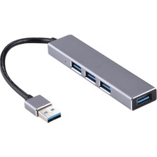 SZYKD 3019 4 x USB 3.0 - USB 3.0 Alüminyum Alaşım Hub Adaptörü LED Göstergeli (Gümüş Gri) (Yurt Dışından)