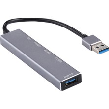 SZYKD 3019 4 x USB 3.0 - USB 3.0 Alüminyum Alaşım Hub Adaptörü LED Göstergeli (Gümüş Gri) (Yurt Dışından)