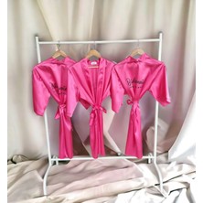 Lasilla Bridesmaid Yazılı 3 Adet Fuşya Nedime Sabahlığı