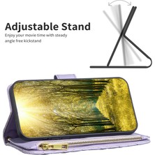 Wonderful Electronics Bınfen Color Bf Stil-15 Xiaomi 11T 5g / 11T Pro 5g Mat Pu Deri Stand Kılıf Cüzdan Stili Fermuarlı Cebi Eşkenar Dörtgen Desen Baskılı Telefon Kapağı - Mor (Yurt Dışından)