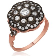 Stil Love Gümüş Rose Elmas Montür Çiçek Bayan Yüzük