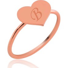 Stil Love Gümüş Rose Harfli Kalp Bayan Yüzük