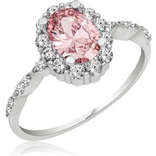 Stil Love Gümüş Pembe Oval Taşlı Kadın Yüzük