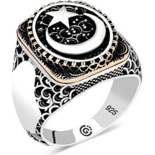 Stil Love Gümüş Ay Yıldız Oval Erkek Yüzük