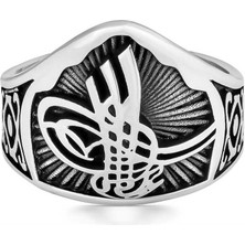 Stil Love ​​Gümüş Osmanlı Tuğrası Başparmak Erkek Yüzük