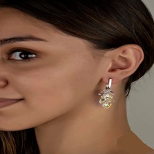 Gumush Swarovski Crystal Taşlı Gümüş Kalp Salkım Sallantılı Çivili Kadın Küpe